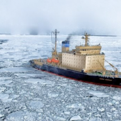 Cargo ship near ice